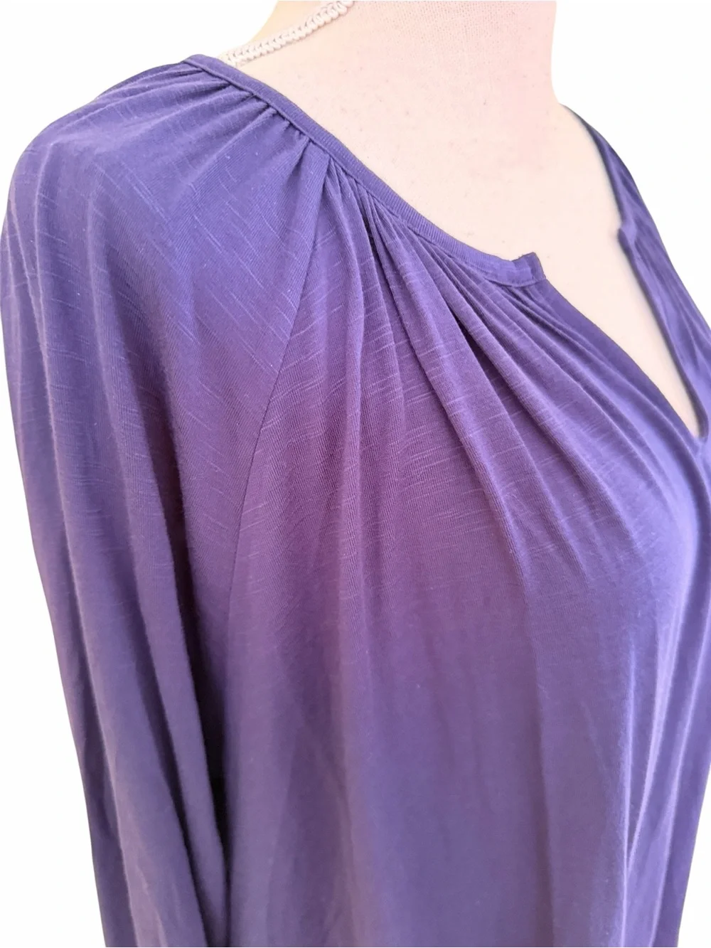 Lane Bryant Navy Blue Jersey Notched V-Neck 3/4 Sleeve Swing Top 18